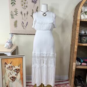 Crochet Lace Ruffle Maxi Dress Cottage Coastal Cowgirl Prairie Coquette Dolly S